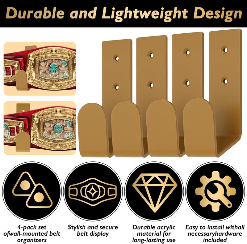 Otoolling 4 Pcs Wrestling Championship Belt Wall Display Holder Belt Horizontal Wall Mount Display Organizer Secure Rack for Wrestling Gifts and Awards - Image 3